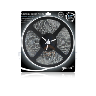 Лента LED 2835/60-SMD 4.8W  12V DC холодный белый (блистер 5м) 1/50